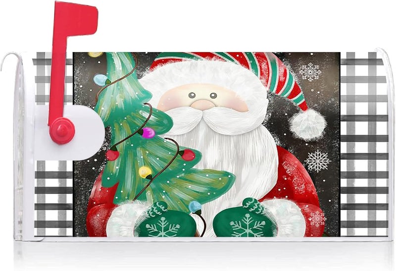 Texupday Christmas Santa Claus Decoration Mailbox Cover with Magnetic Strip Winter Christmas Tree Mailbox Wraps Post Letter Box Cover Standard Size 21" X 18" for Garden Outdoor Yard Decor - Image 2